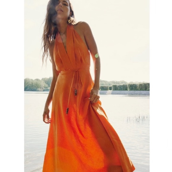ZARA LINEN BLEND MIDI DRESS - Picture 2 of 5